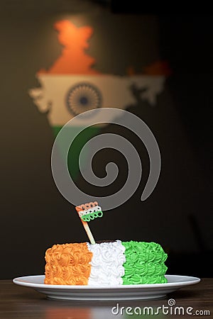 Tri Coloured Cream Cake - Independence Day or Republic Day Special 15th August India Stock Photo