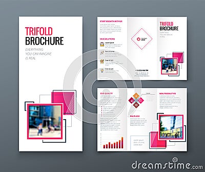 Tri fold brochure design. Corporate business template for tri fold flyer with rhombus square shapes. Vector Illustration