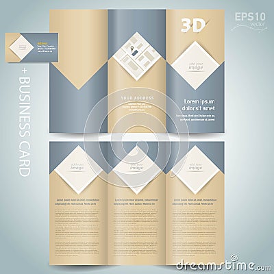 Tri-fold Brochure design template vector folder leaflet rhombus, square, block for images Vector Illustration