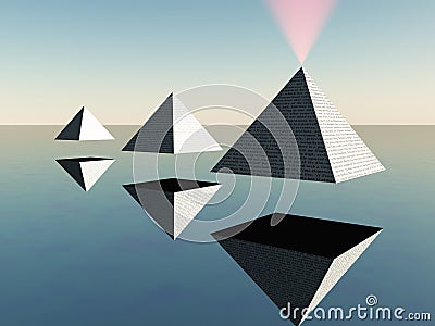 Triad of floating Pyramids Cartoon Illustration