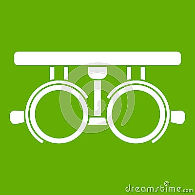 Trial frame for checking patient vision icon green Vector Illustration