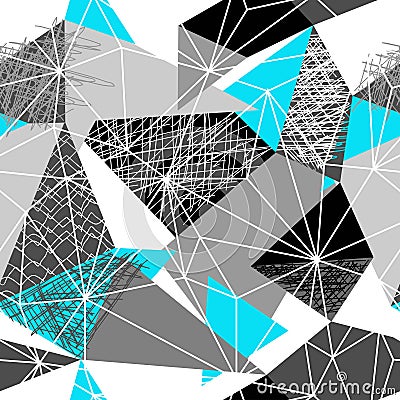 TRIANGLE ABSTRACT SEAMLESS VECTOR PATTERN. GEOMETRIC HATCHING TEXTURE. GRUNGE DESIGN BACKGROUND Vector Illustration