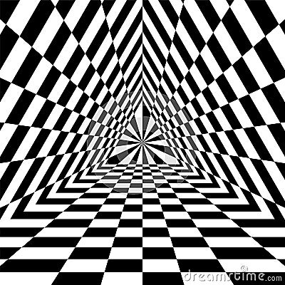 Triangle Abyss. Black and White Rectangles Expanding from the Center. Optical Illusion of Volume and Depth Vector Illustration