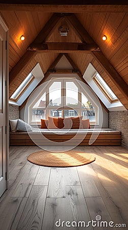 Triangle attic room modern dormer loft conversion interior in apartment Stock Photo