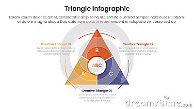 triangle base shape infographic template banner with big center with outline circle base with 3 point for slide presentation Vector Illustration