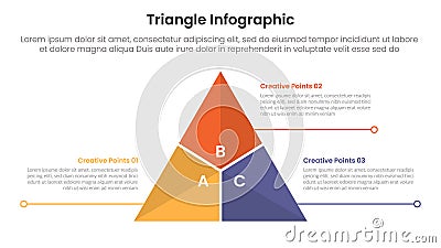 triangle base shape infographic template banner with big triangle center with slice shape and shadow with 3 point for slide Stock Photo