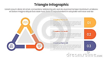 triangle base shape infographic template banner with big triangle and circle on edge with round rectangle box container with 3 Stock Photo