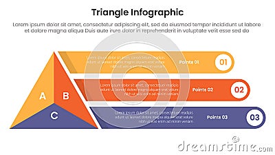 triangle base shape infographic template banner with big triangle with long round rectangle stack with 3 point for slide Stock Photo