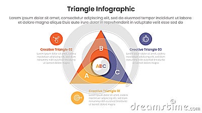 triangle base shape infographic template banner with triangle cycle circular with swirl center with 3 point for slide presentation Stock Photo