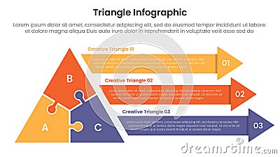 triangle base shape infographic template banner with puzzle jigsaw shape and long arrow shape with 3 point for slide presentation Stock Photo