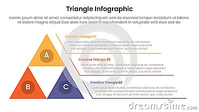 triangle base shape infographic template banner with triangle pyramid structure with line point along side with 3 point for slide Stock Photo