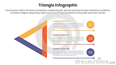 triangle base shape infographic template banner with sharp triangle and circle point list with underline bottom with 3 point for Stock Photo