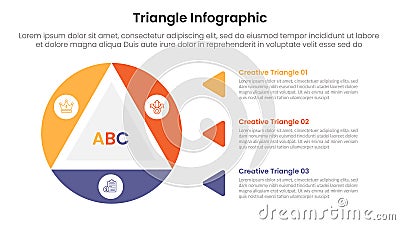 triangle base shape infographic template banner with sharp triangle on circle with 3 point for slide presentation Stock Photo