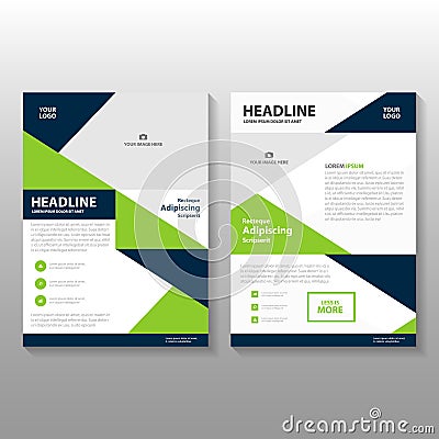 Triangle Blue Green annual report Leaflet Brochure Flyer template design, book cover layout design Vector Illustration