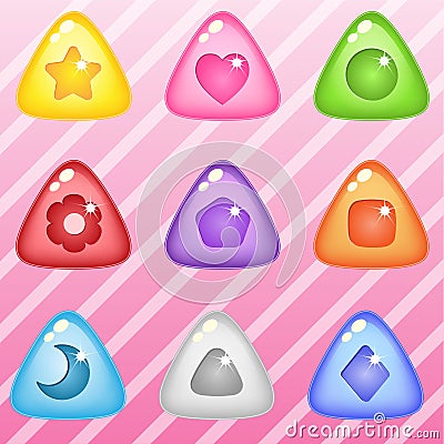 Triangle candy block puzzle button glossy jelly. Vector Illustration