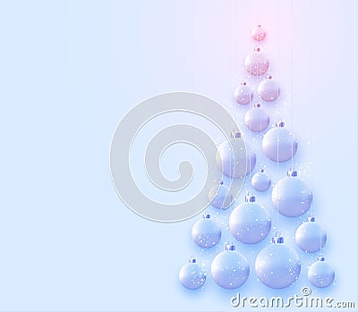 Triangle christmas tree with matt light blue christmas balls Vector Illustration