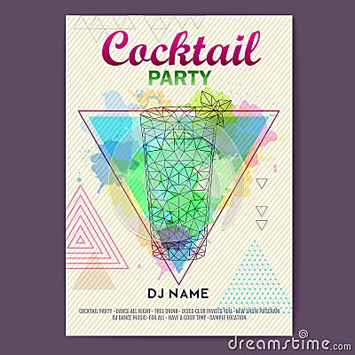 Triangle Cocktail mojito on polygon watercolor background Vector Illustration