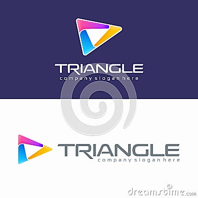 Triangle colorful logo. Abstract media play button design. Modern 3D design Vector Illustration