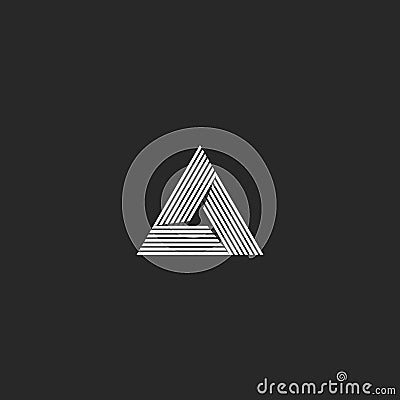 Triangle logo isometric, infinity sharp corner geometric shape illusion, hipster monogram converge overlapping line infinite icon Vector Illustration