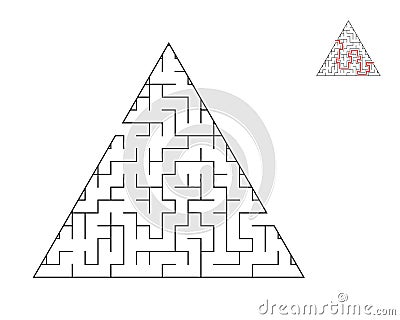 Triangle maze, logic game with labyrinths. maze game. A maze with answers. Vector Illustration
