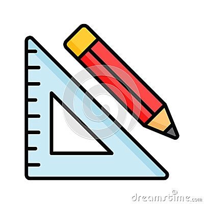 Triangle measurement ruler with pencil, concept icon of stationery Vector Illustration