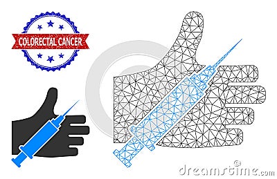Triangle Mesh Vaccine Offer Hand Icon and Distress Bicolor Colorectal Cancer Stamp Vector Illustration