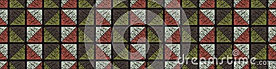 Triangle Mosaic Tile Seamless Border Pattern. Hand Drawn Textured Geo Background. Retro 1960s Style Tiled Kitchen Textile Ribbon Stock Photo