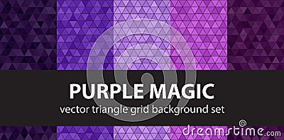 Triangle pattern set Purple Magic. Vector seamless geometric backgrounds Vector Illustration