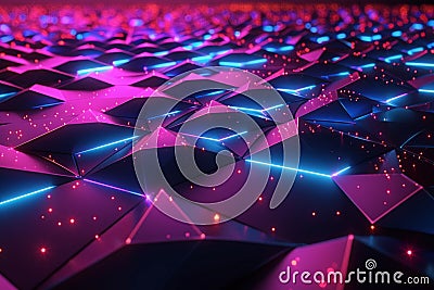 Triangle pixel geometric abstraction glow, futuristic technology background concept Stock Photo