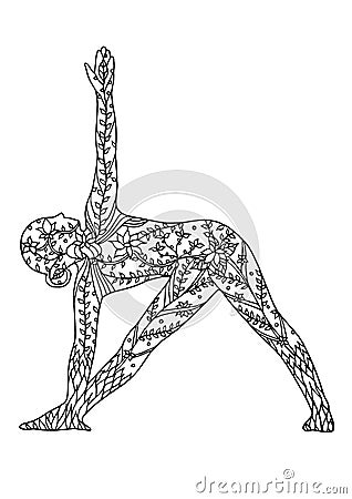 Triangle pose yoga 7 chakra vector flower floral hand drawn Vector Illustration