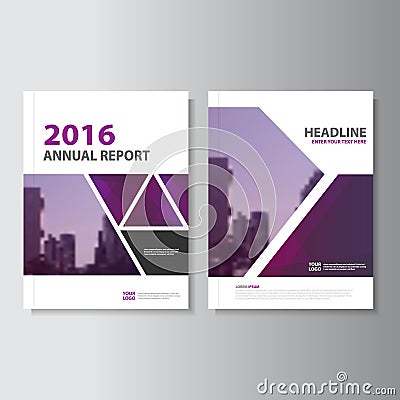 Triangle purple annual report Leaflet Brochure Flyer template design, book cover layout design Vector Illustration