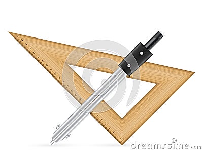 Triangle ruler and drawing compass Vector Illustration