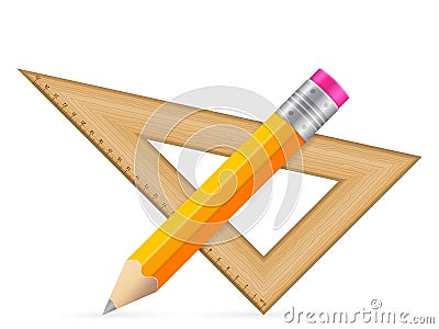 Triangle ruler and pencil Vector Illustration