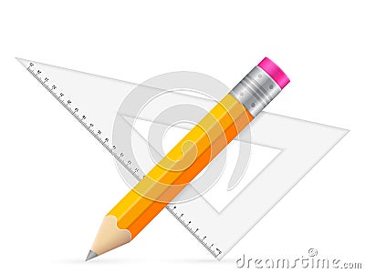 Triangle ruler and pencil Vector Illustration