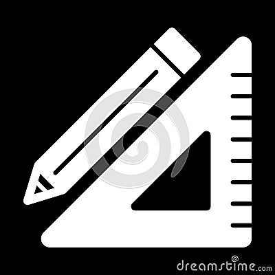 Triangle ruler and a pencil vector icon. Black and white illustration of school tools . Solid linear education icon. Vector Illustration