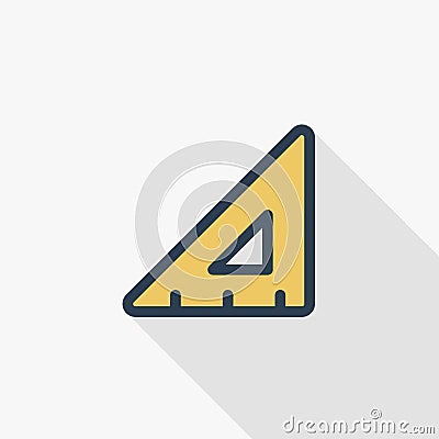 Triangle ruler thin line flat color icon. Linear vector symbol. Colorful long shadow design. Vector Illustration
