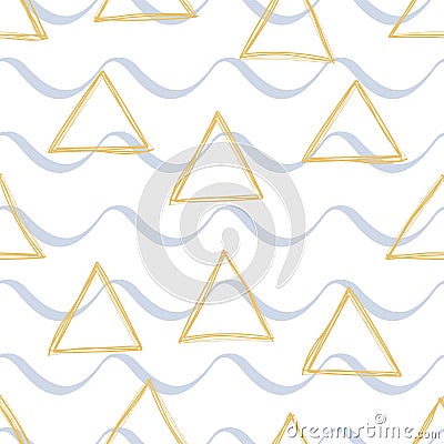 Triangle seamless pattern. Vector golden background. Scrapbook, gift wrapping paper, textiles. Doodle sketch Vector Illustration