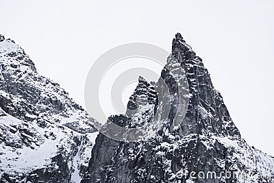 Triangle shaped snow cap mountain in the Polish Tatrah Stock Photo