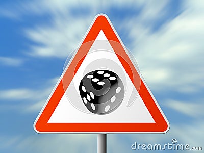 Triangle sign with dice Stock Photo