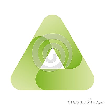 Triangle vector icon with three overlapping sides and rounded corners. Green gradient illustration Vector Illustration