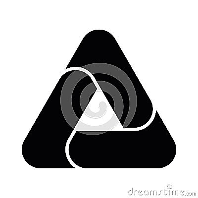 Triangle vector icon with three overlapping sides and rounded corners. Simple flat black illustration Vector Illustration