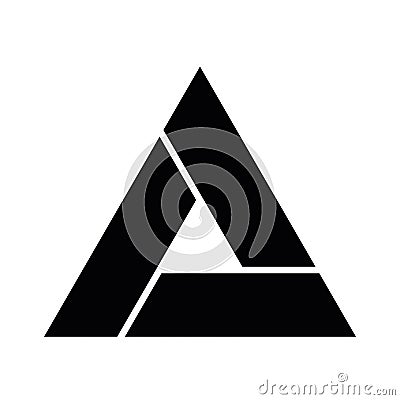 Triangle vector icon with three overlapping sides. Simple flat black illustration Vector Illustration