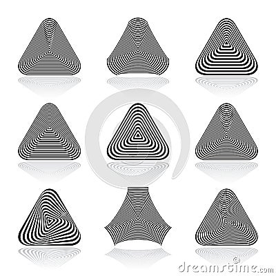 Triangles. 3D pyramidal shapes. Design elements set Vector Illustration