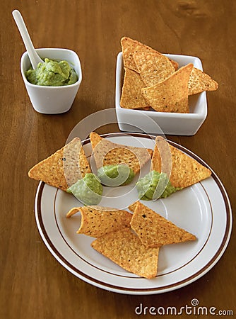 Triangles and guacamole. Stock Photo