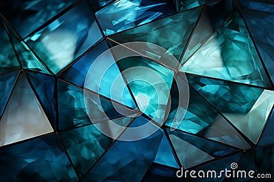 Triangles interplay, blending deep blue, green, white, and dynamic cyan, captivating panorama Stock Photo