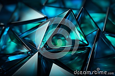 Triangles interplay, marrying deep blue, green, white, and striking cyan, vibrant aesthetic Stock Photo