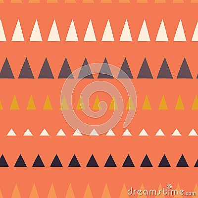 Triangles in a row seamless vector pattern. Abstract background hand drawn lined up triangles. Geometric design in coral, blue, Vector Illustration