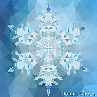 Triangular abstract geometric snowflake over triangular background. Vector Illustration