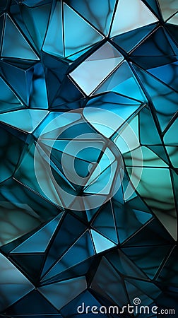 Triangular abstraction in hues of deep blue, green, white, and vivid cyan Stock Photo