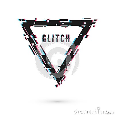 Triangular banner with distortion effect - Glitch. Digital technology modern poster and flyer template. Vector illustration Vector Illustration